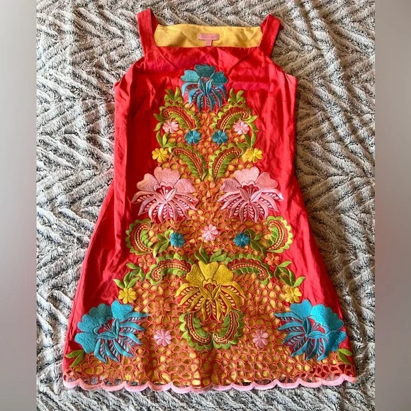 Lilly Pulitzer Red Dress with Colorful Embroidery - Picture 5 of 7
